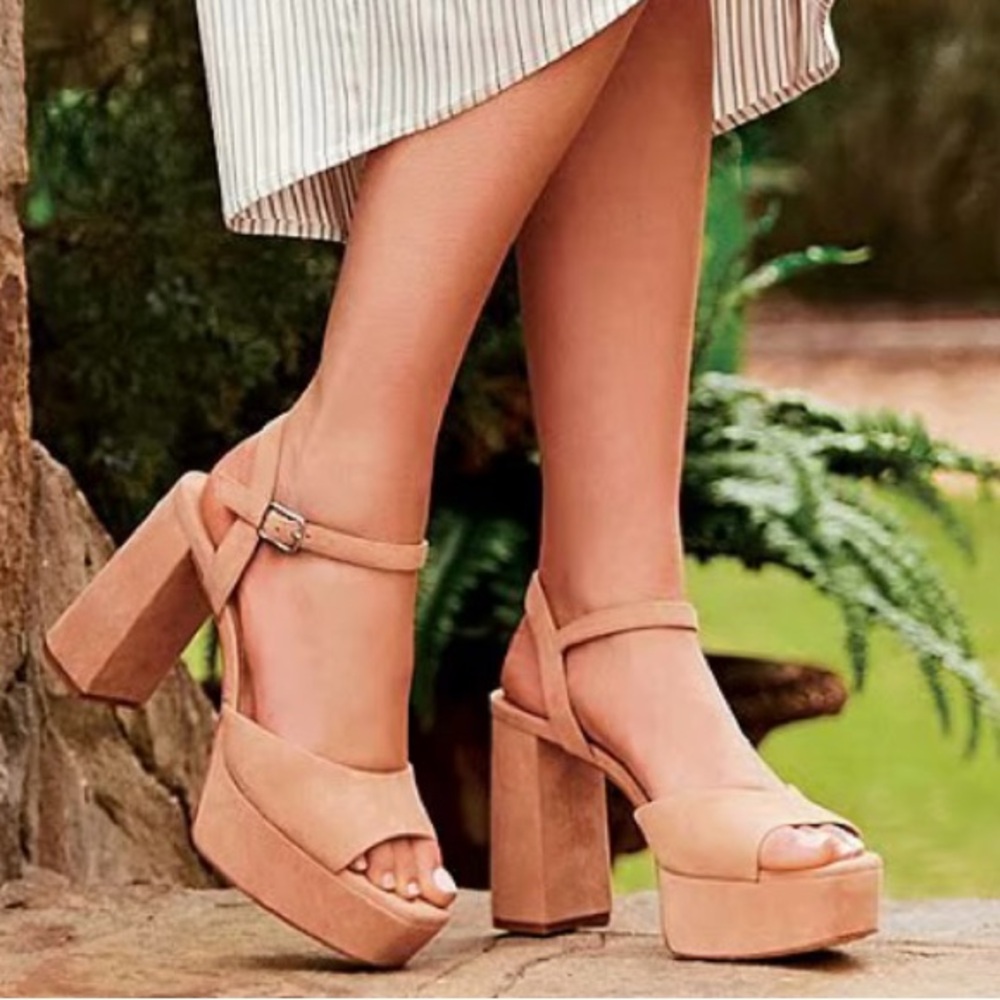 ANTONIO MELANI Bonny Suede Platform Block Heel Sandals Beige Size 10 - Picture 11 of 11